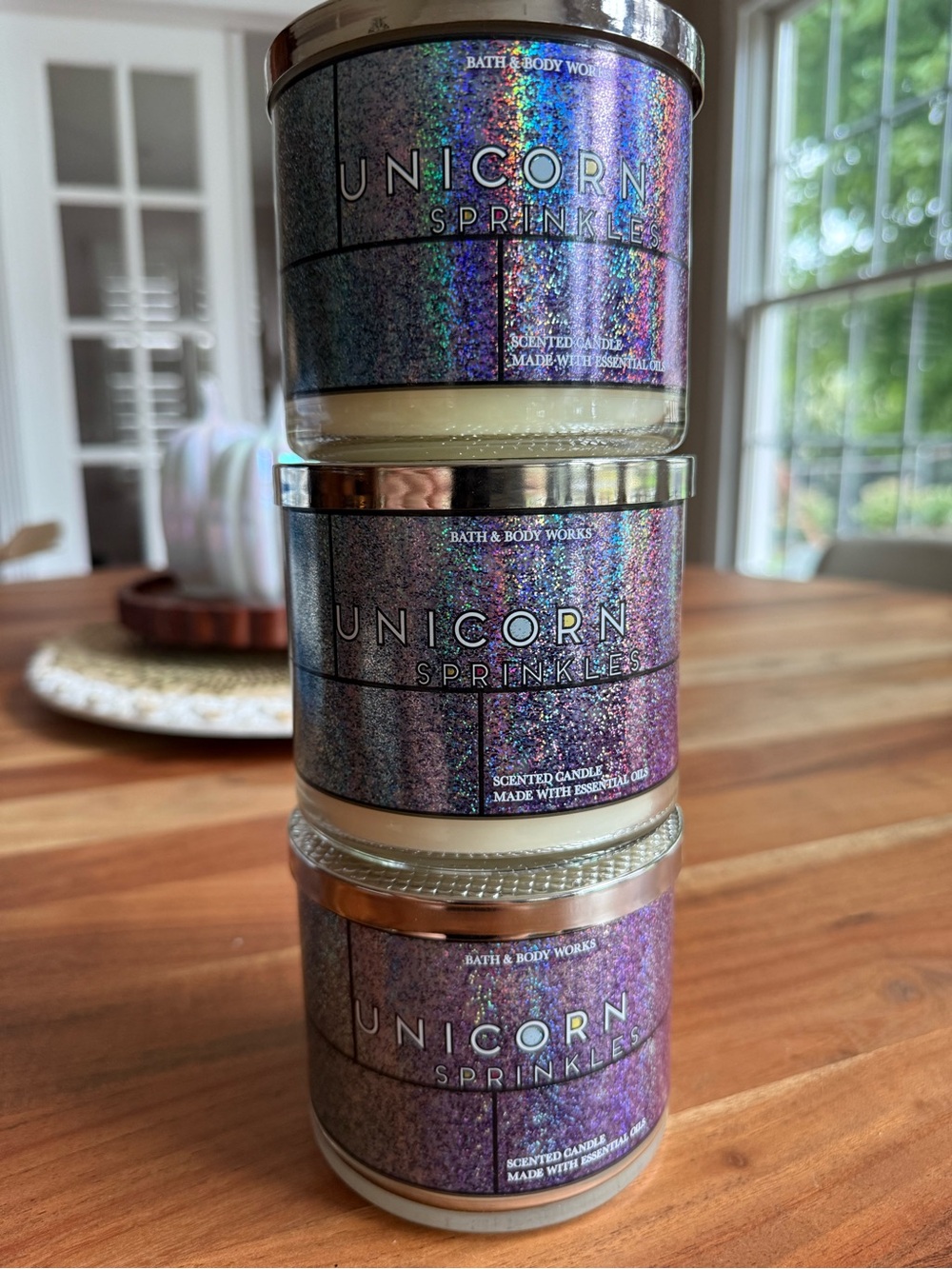 Bath & Body Works Unicorn Sprinkles Candle Trio — Iridescent Purple Labels (NIB)